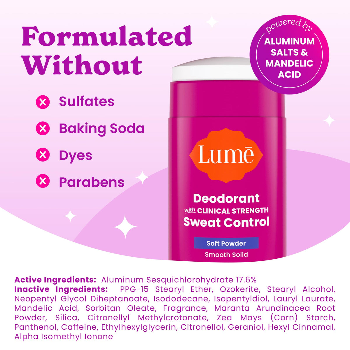 Lume Sweat Control Deodorant Solid Stick application on skin