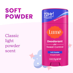 Lume Sweat Control Deodorant Solid Stick with ingredients list