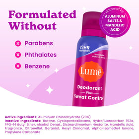 Lume Sweat Control Deodorant Spray being applied on skin