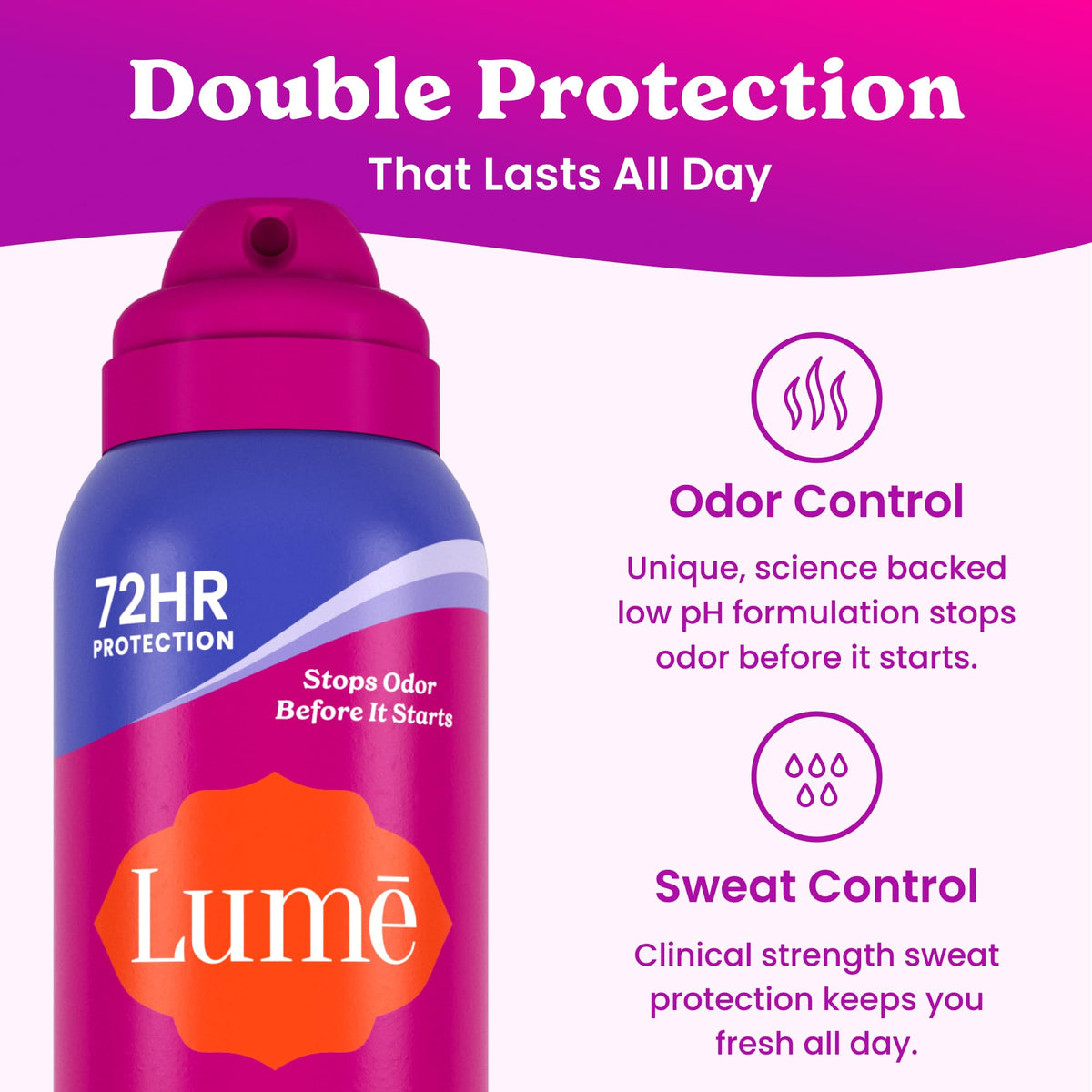 Lume Sweat Control Deodorant Spray Soft Powder scent close-up