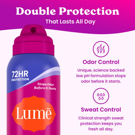 Lume Sweat Control Deodorant Spray Soft Powder scent close-up