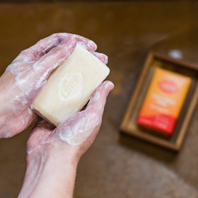 Lume Triple Milled Bar Soap Clean Tangerine lather demonstration