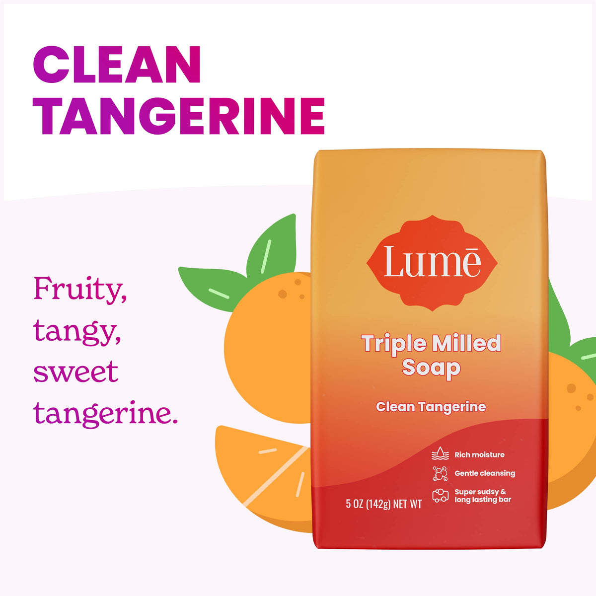 Lume Triple Milled Bar Soap Clean Tangerine side view