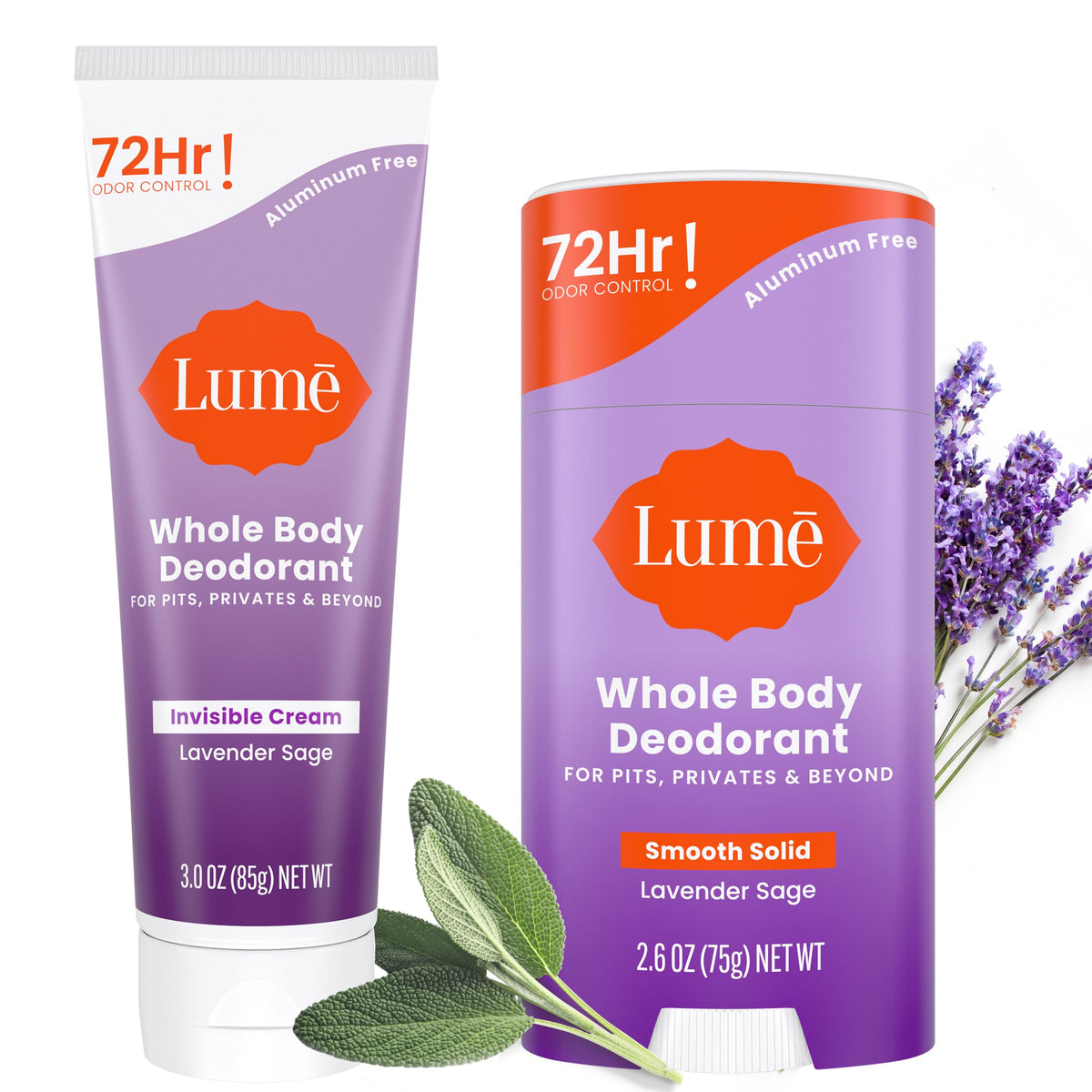 Lume Whole Body Deodorant 3oz tube front view with lavender scent