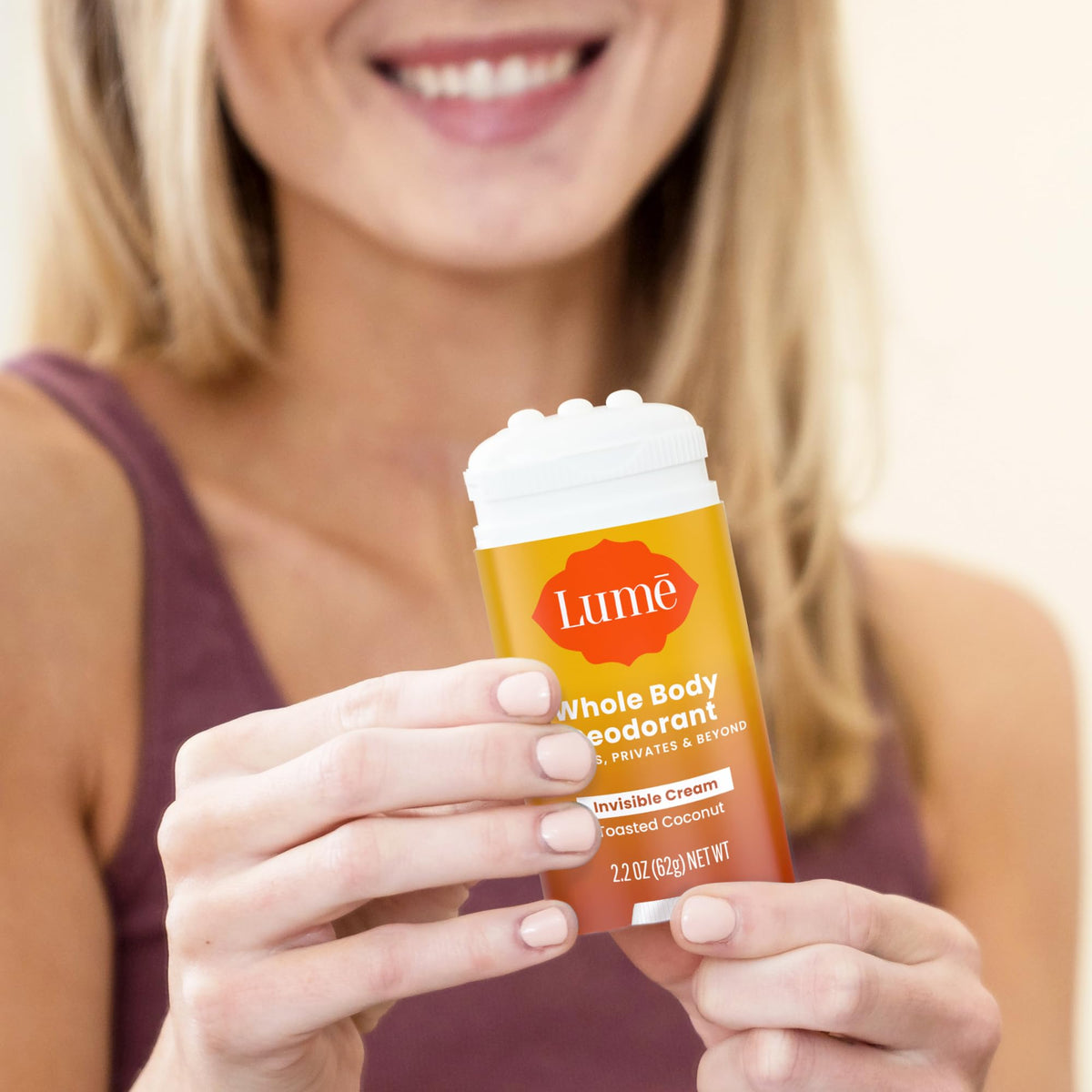 Lume Whole Body Deodorant Cream Stick lifestyle use