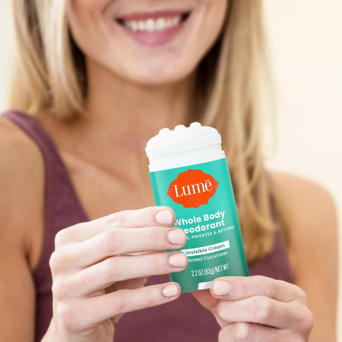Lume Whole Body Deodorant Cream Stick Minted Cucumber with texture