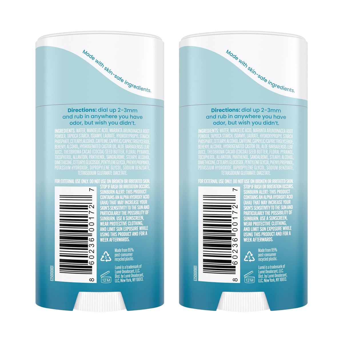 Lume Whole Body Deodorant Cream Stick side view showing packaging