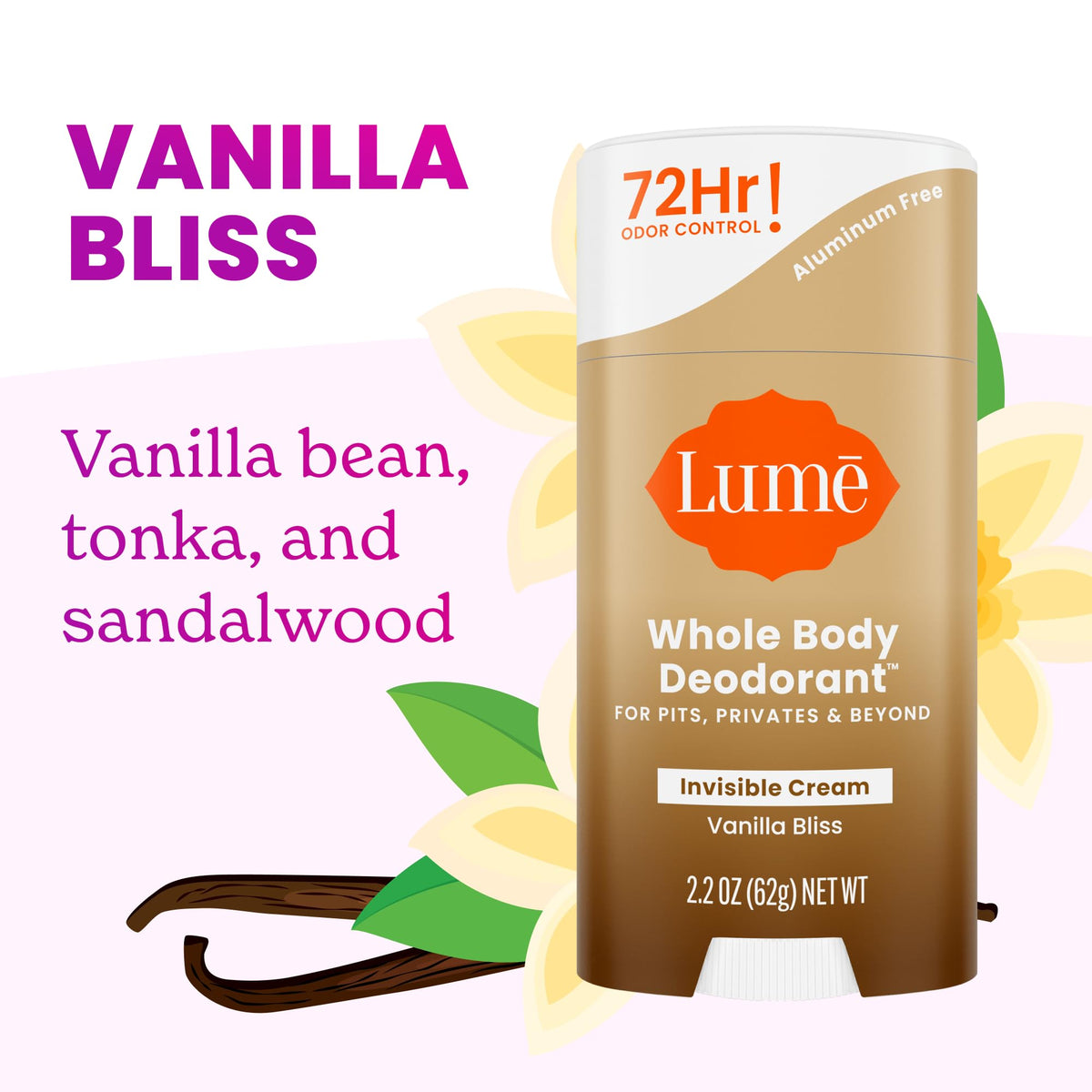 Lume Whole Body Deodorant Cream Stick Vanilla Bliss texture close-up
