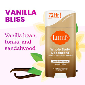 Lume Whole Body Deodorant Cream Stick Vanilla Bliss texture close-up