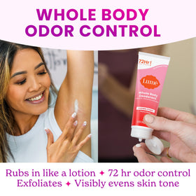 Lume Whole Body Deodorant Cream Tube 3 oz with floral background