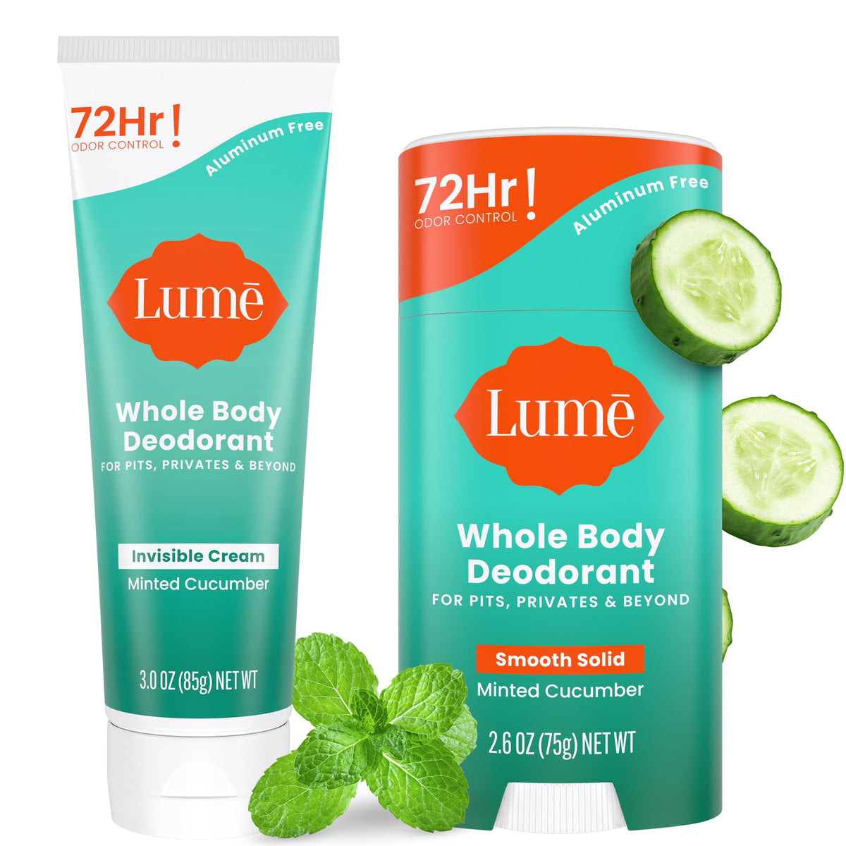 Lume Whole Body Deodorant Cream Tube 3oz Minted Cucumber front view