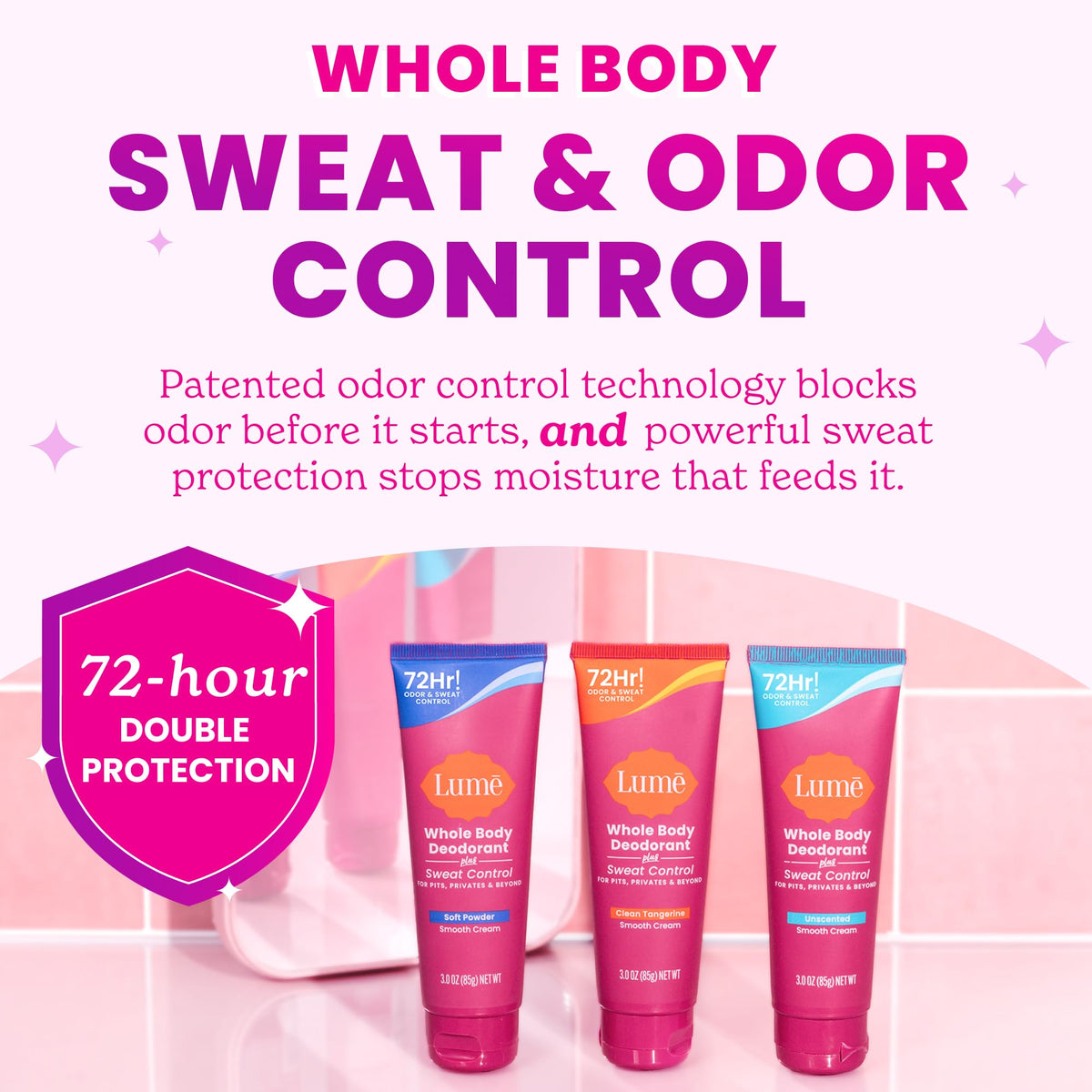 Lume Whole Body Deodorant Cream Tube back view, 3 oz size