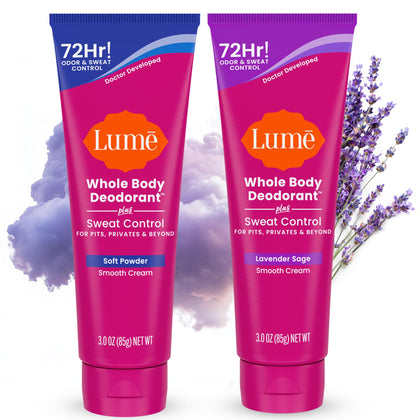 Lume Whole Body Deodorant Cream Tube front view, Lavender Sage scent