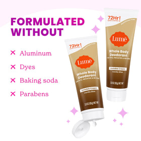 Lume Whole Body Deodorant Cream Tube Vanilla Bliss application on skin