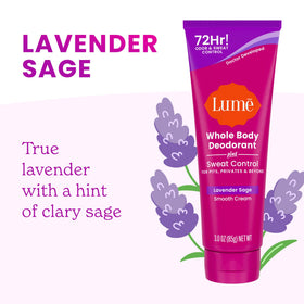 Lume Whole Body Deodorant Cream Tube with lavender flowers