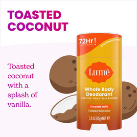 Lume Whole Body Deodorant packaging with Toasted Coconut label