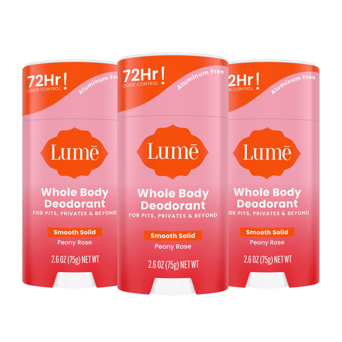 Lume Whole Body Deodorant Peony Rose solid stick front view