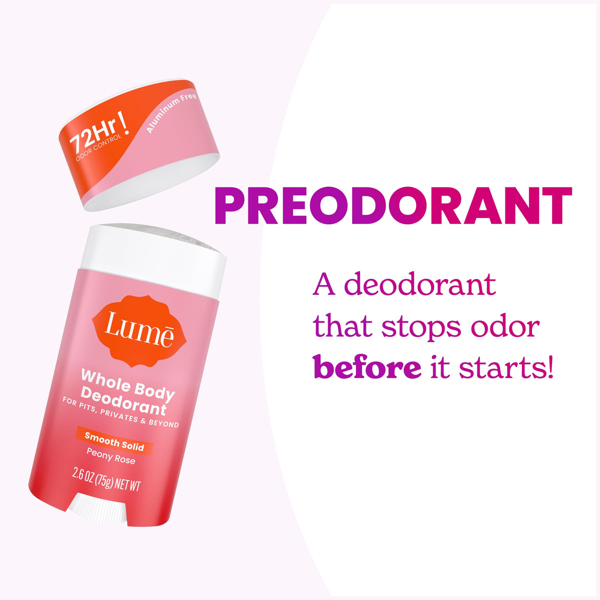 Lume Whole Body Deodorant Solid Stick 2.6 oz Peony Rose texture
