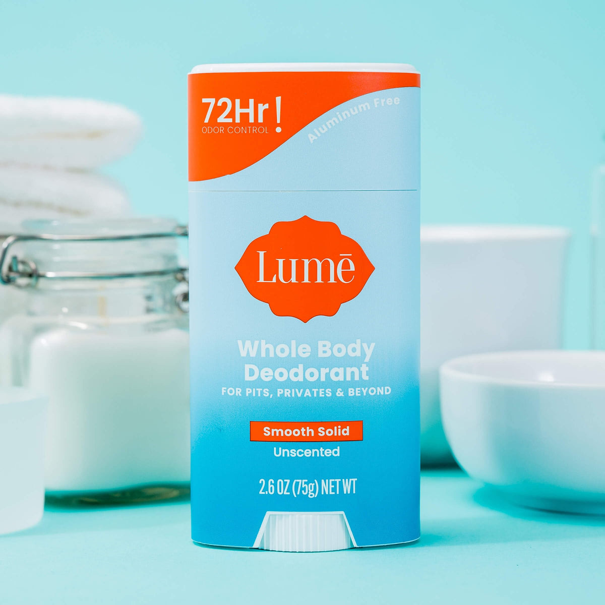 Lume Whole Body Deodorant Solid Stick Unscented with other personal care products