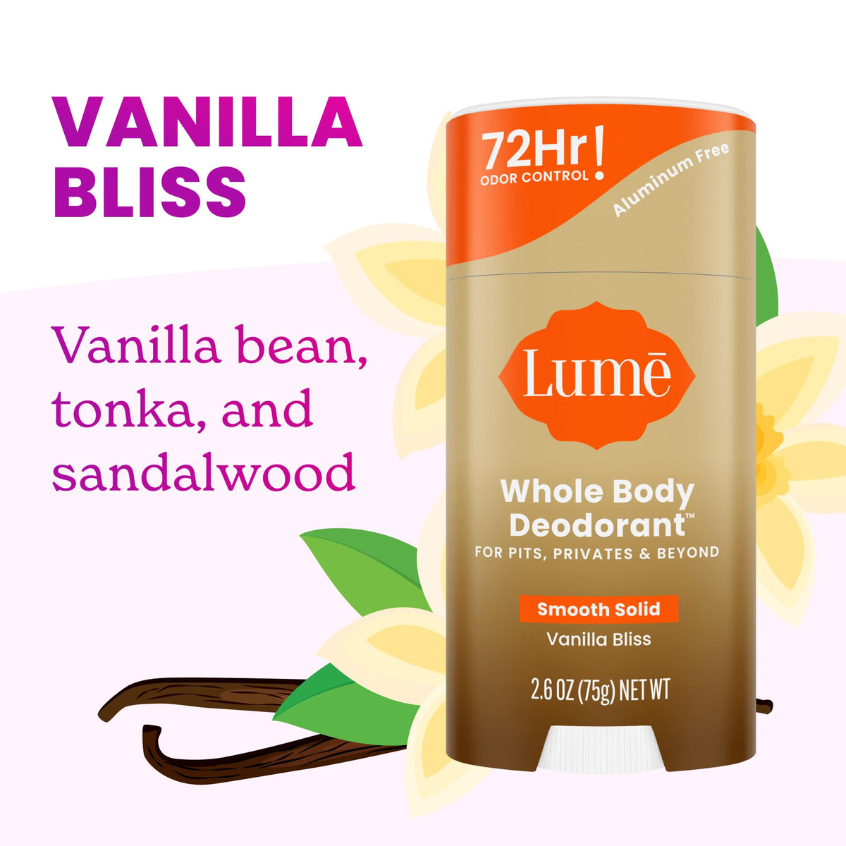 Lume Whole Body Deodorant Solid Stick Vanilla Bliss side view