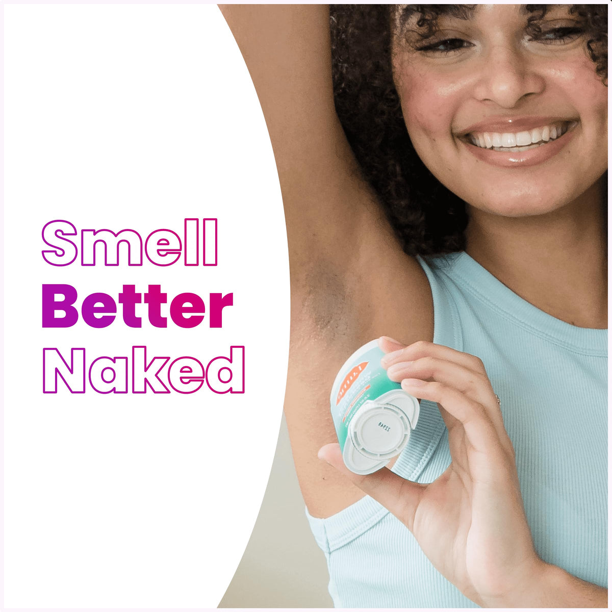 Lume Whole Body Deodorant stick with user holding it