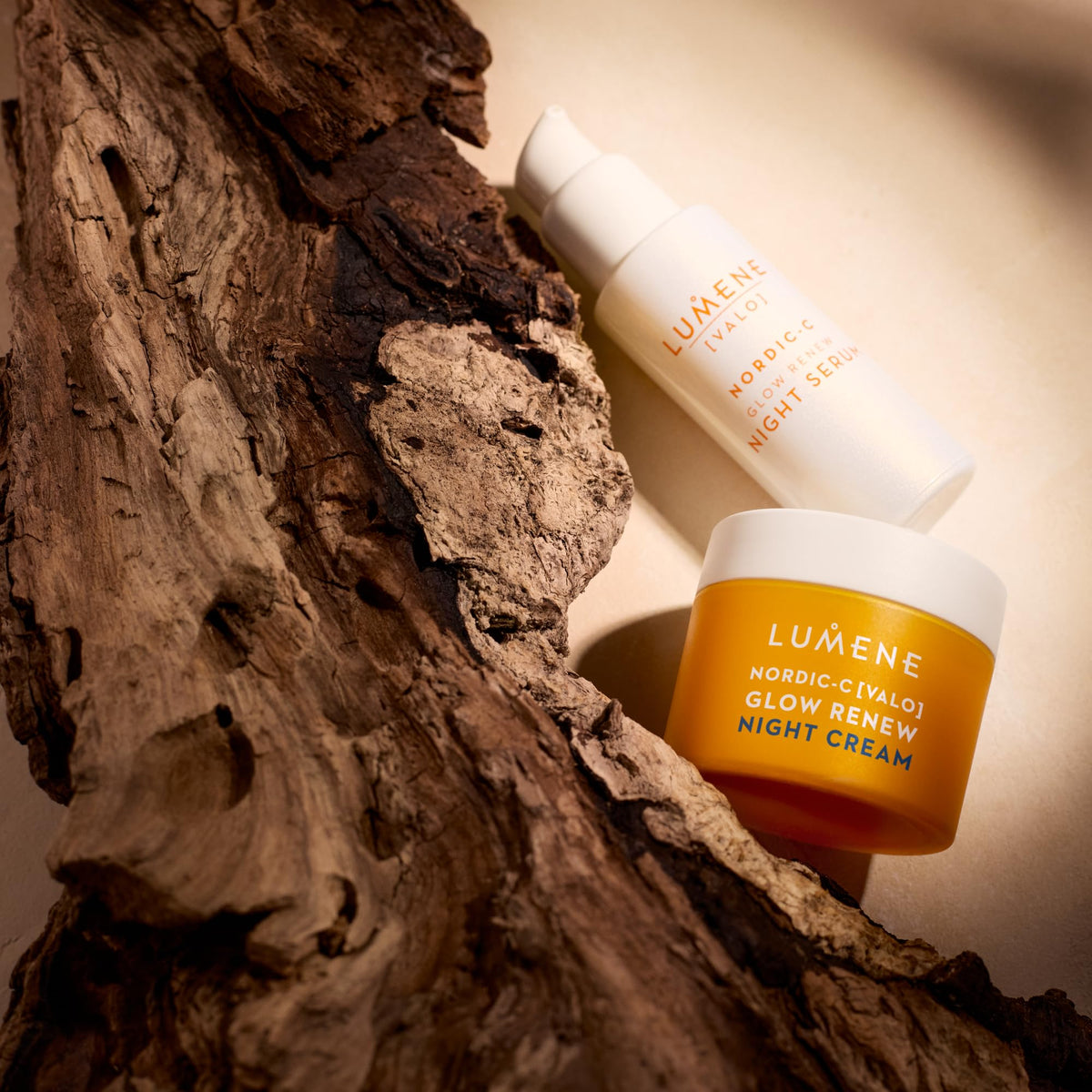 Lumene Nordic-C Glow Renew Night Cream with ingredients displayed