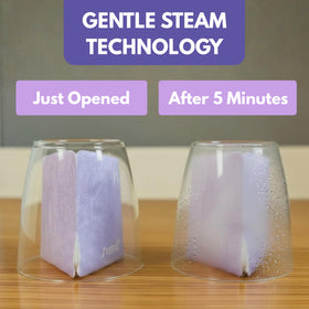 LumiDew Steam Eye Mask displayed on a bathroom counter