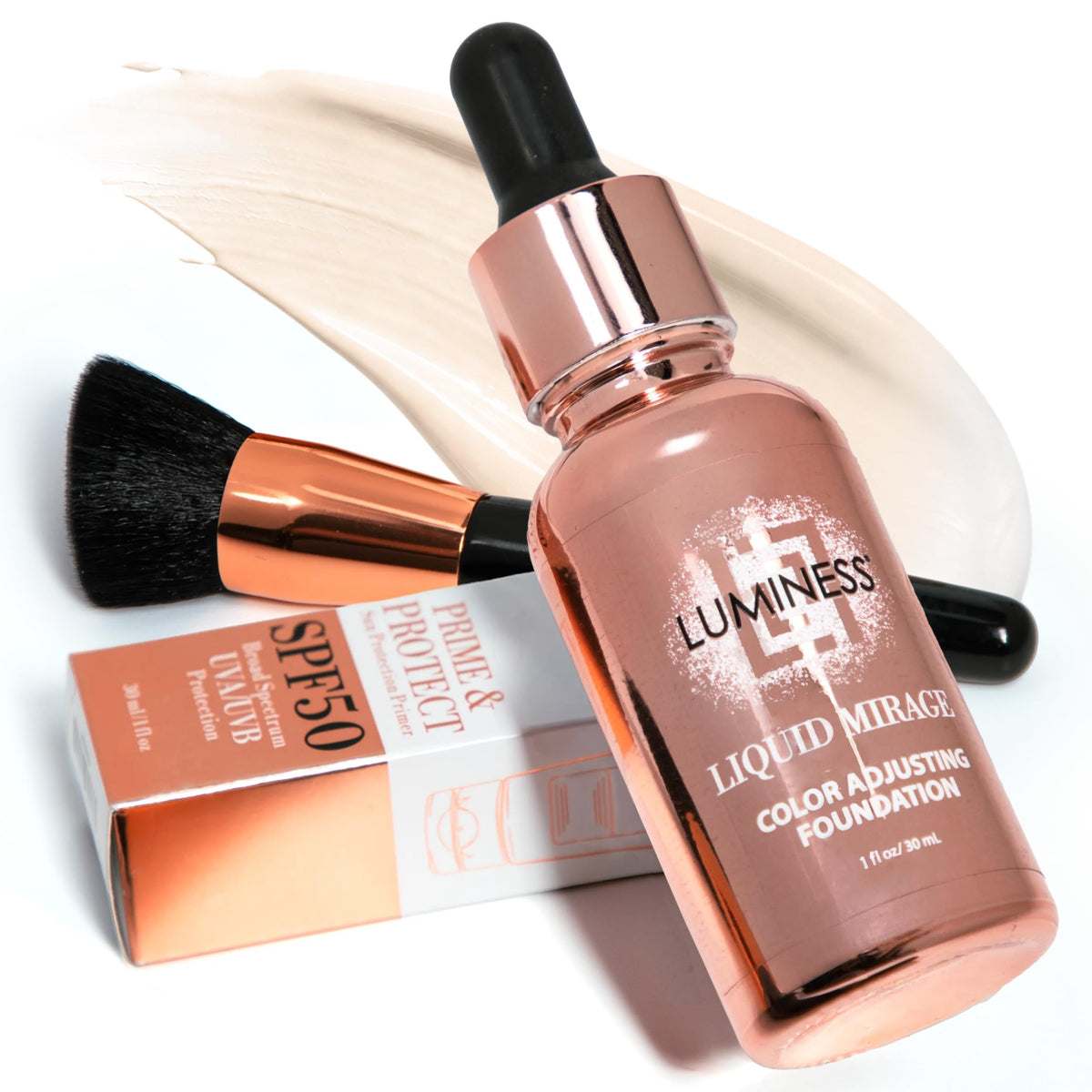 LUMINESS Liquid Mirage Foundation Kit front view with SPF 50