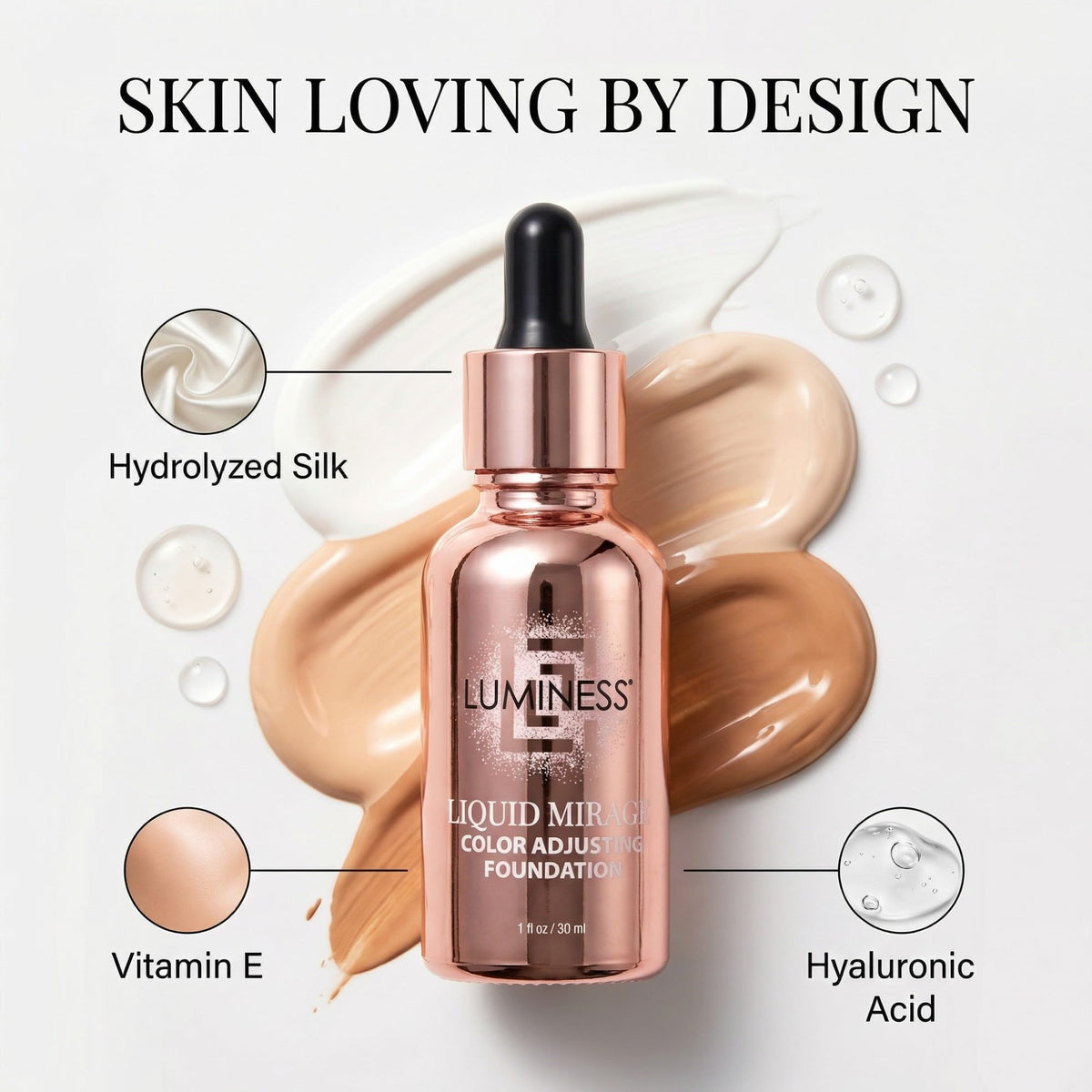 LUMINESS Liquid Mirage Foundation on makeup vanity