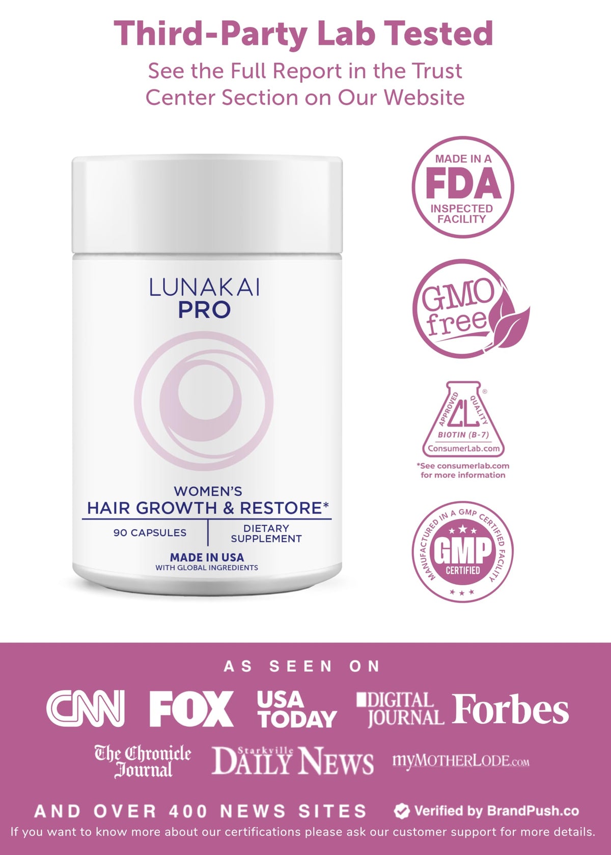 Lunakai Hair Growth Supplement bottle side view