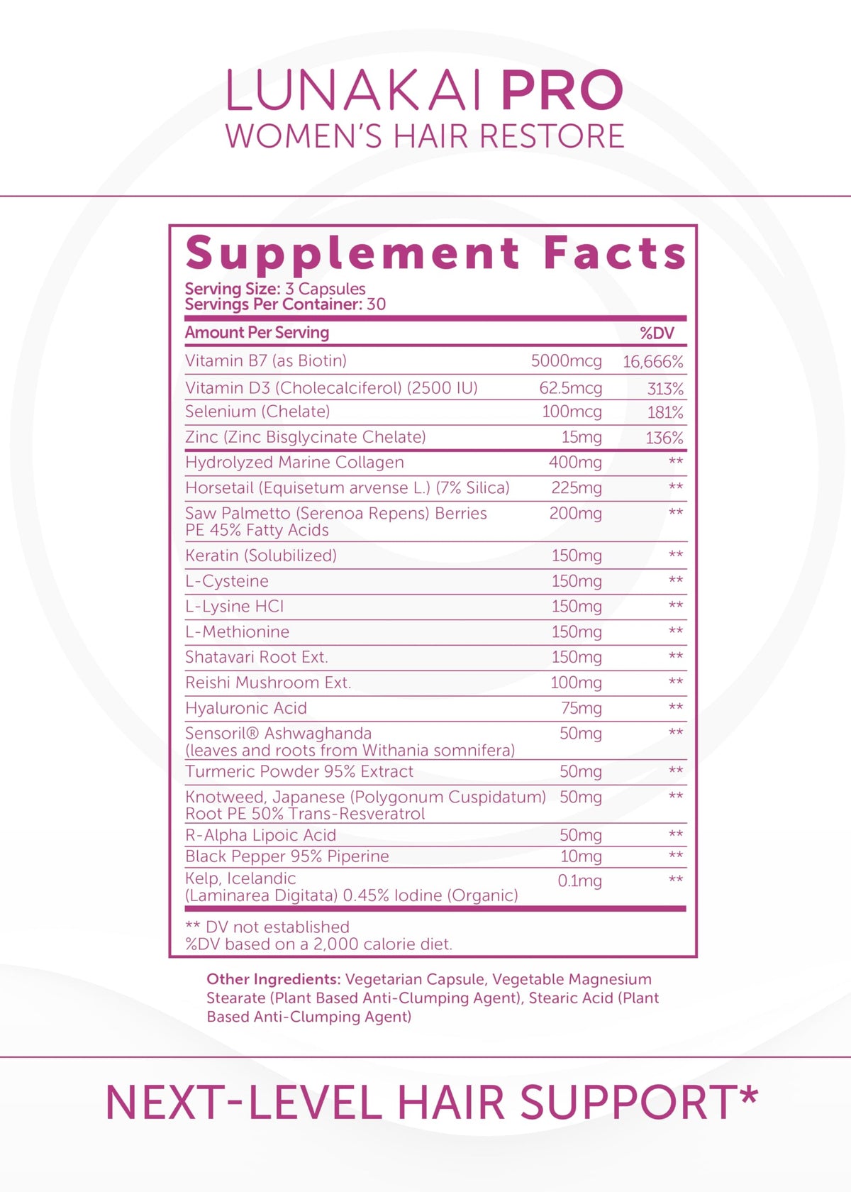 Lunakai Hair Growth Supplement packaging details
