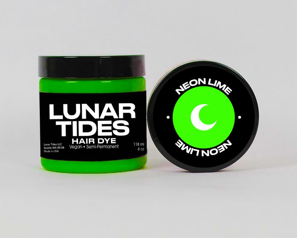 Lunar Tides Neon Lime hair colour glowing under blacklight