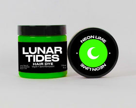 Lunar Tides Neon Lime hair colour glowing under blacklight