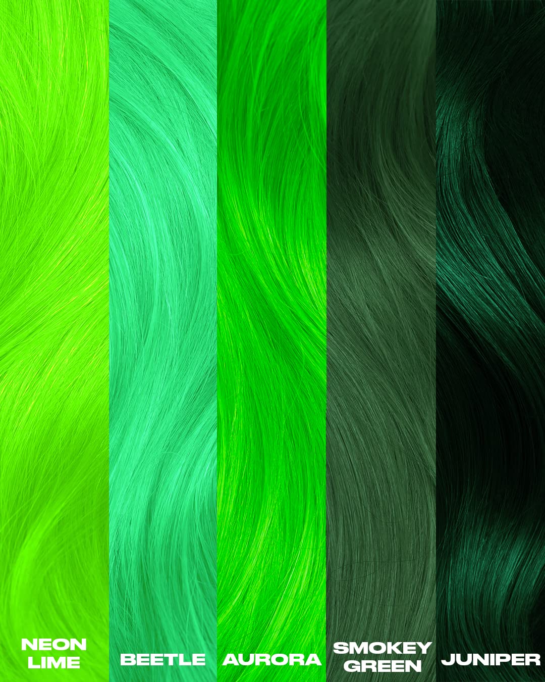 Lunar Tides Neon Lime hair dye with ingredients list on display