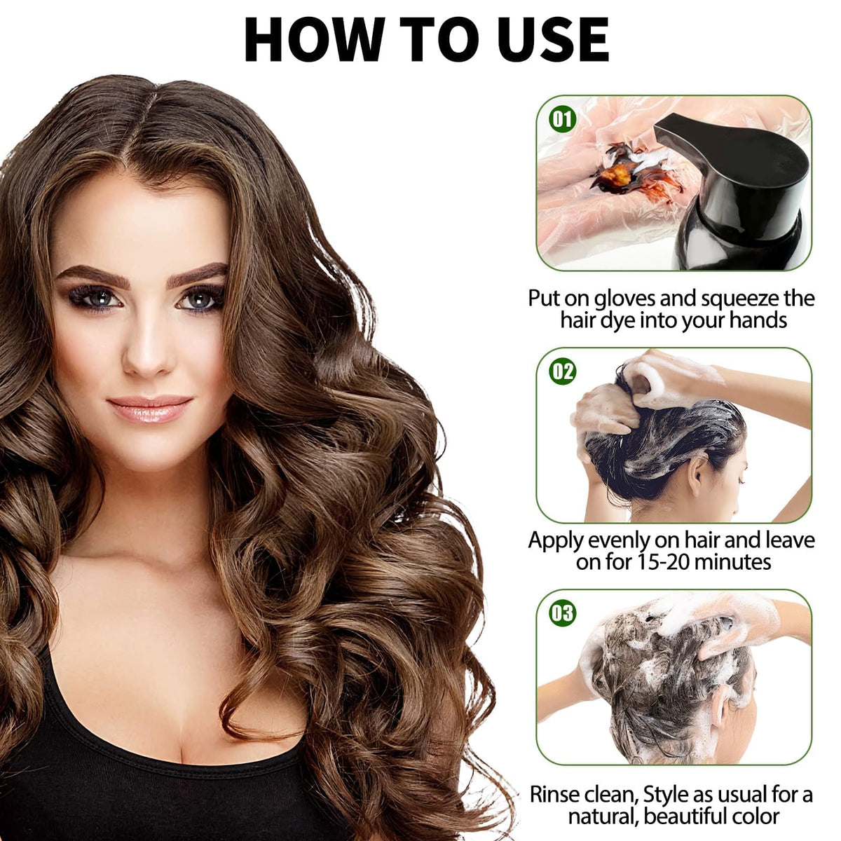 Lunory brown hair dye shampoo in a bathroom setting