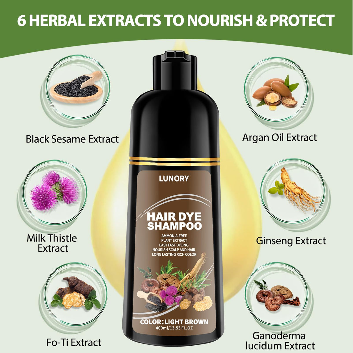 Lunory light brown hair dye shampoo application process on hair