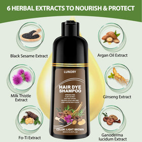 Lunory light brown hair dye shampoo application process on hair