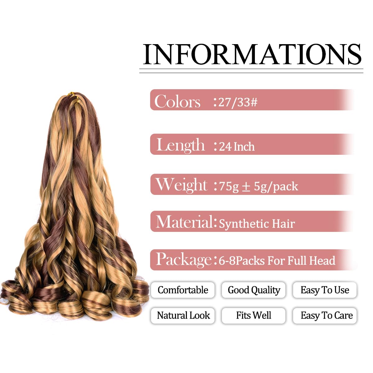 Luoyudu Curly Braiding Hair 8 packs P27/33 texture close-up