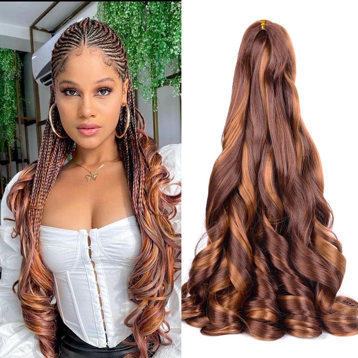 Luoyudu Curly Crochet Hair Extensions front view with bouncy curls