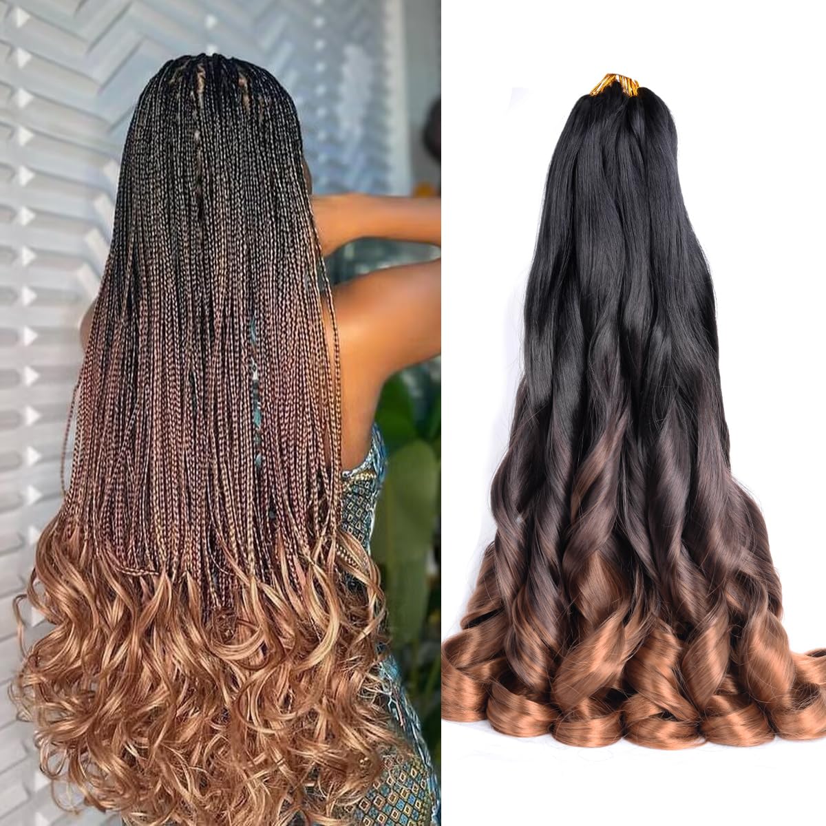 Luoyudu French Curl Braiding Hair 16 Inch Ombre front view