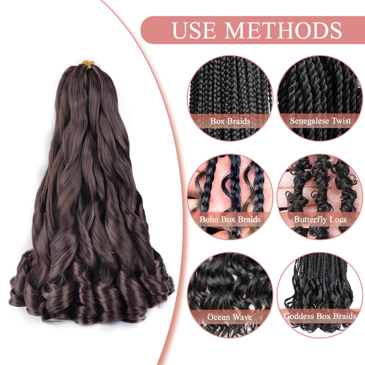 Luoyudu French Curl Braiding Hair 18 Inch displayed in multiple colour options