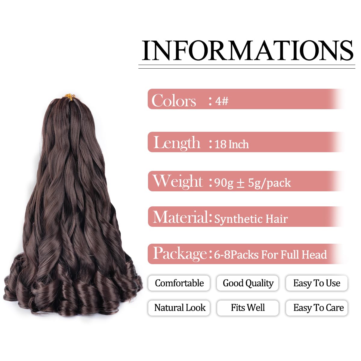 Luoyudu French Curl Braiding Hair 18 Inch side view showing curls