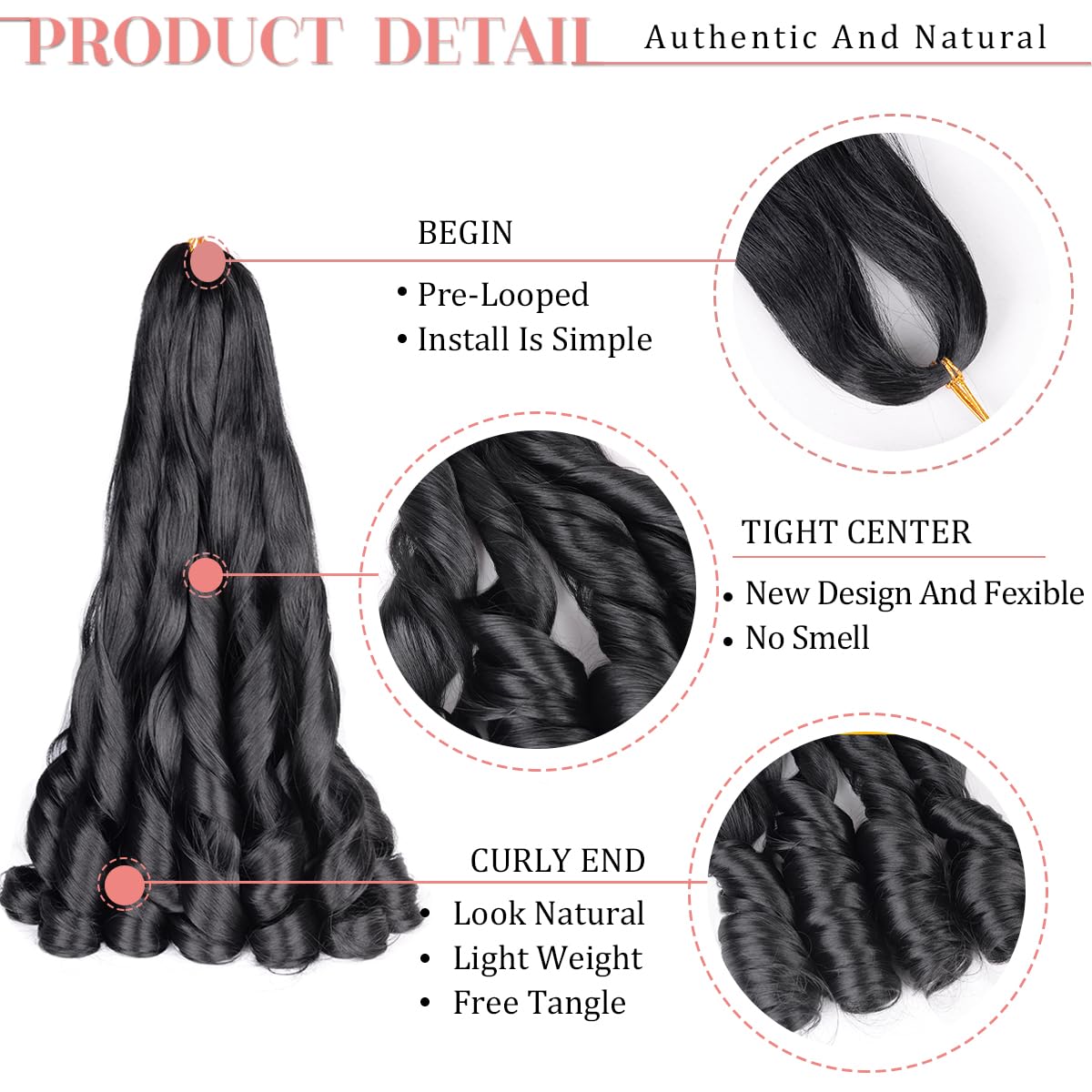 Luoyudu French Curl Braiding Hair 24 Inch close-up of curls