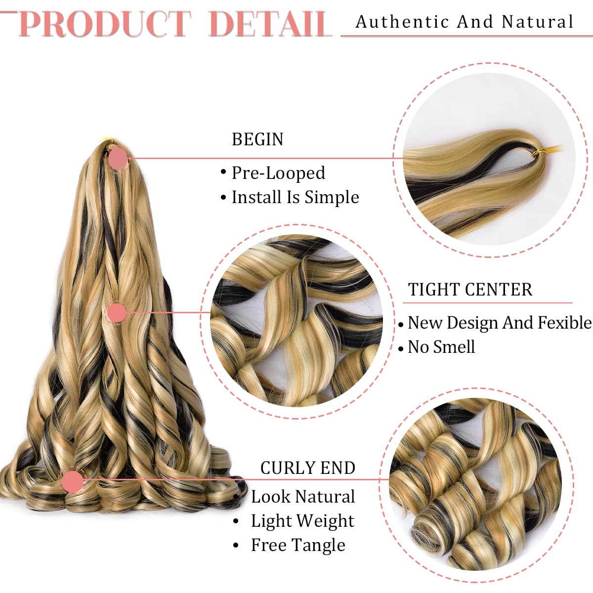 Luoyudu French Curl Braiding Hair 24 Inch close-up of texture