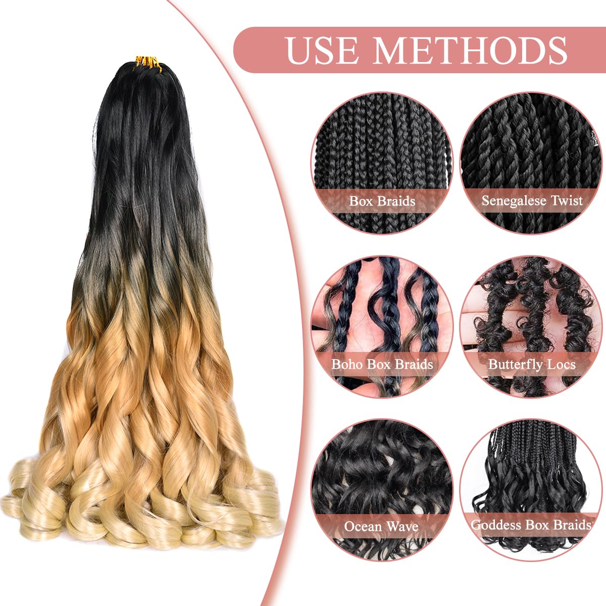 Luoyudu French Curl Braiding Hair 24 Inch Ombre Blonde styled in twists