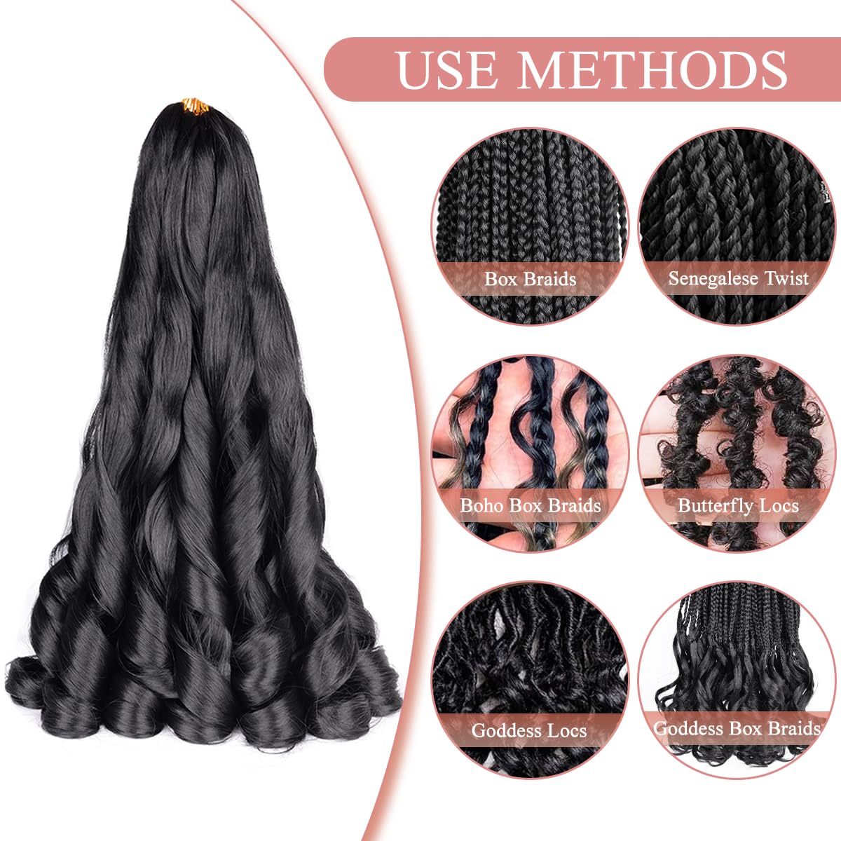 Luoyudu French Curl Braiding Hair displayed in multiple styles