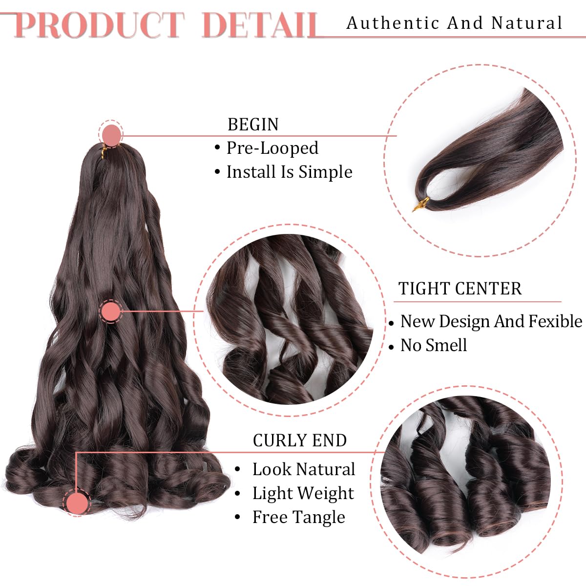 Luoyudu French Curly Braiding Hair 24 Inch #4 Brown close-up of curls