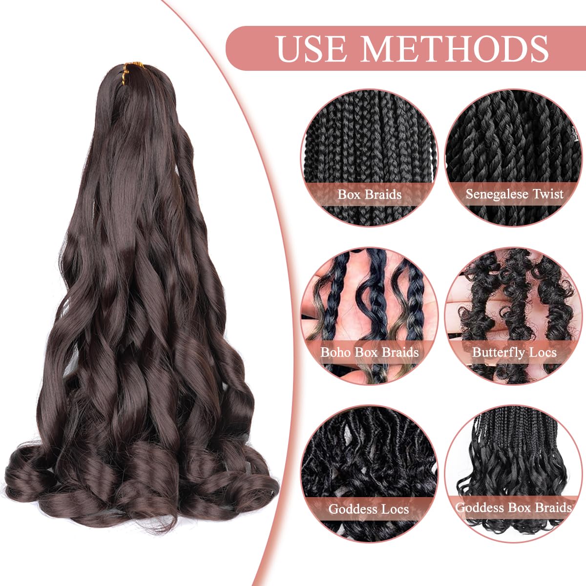 Luoyudu French Curly Braiding Hair 24 Inch #4 Brown styled in box braids