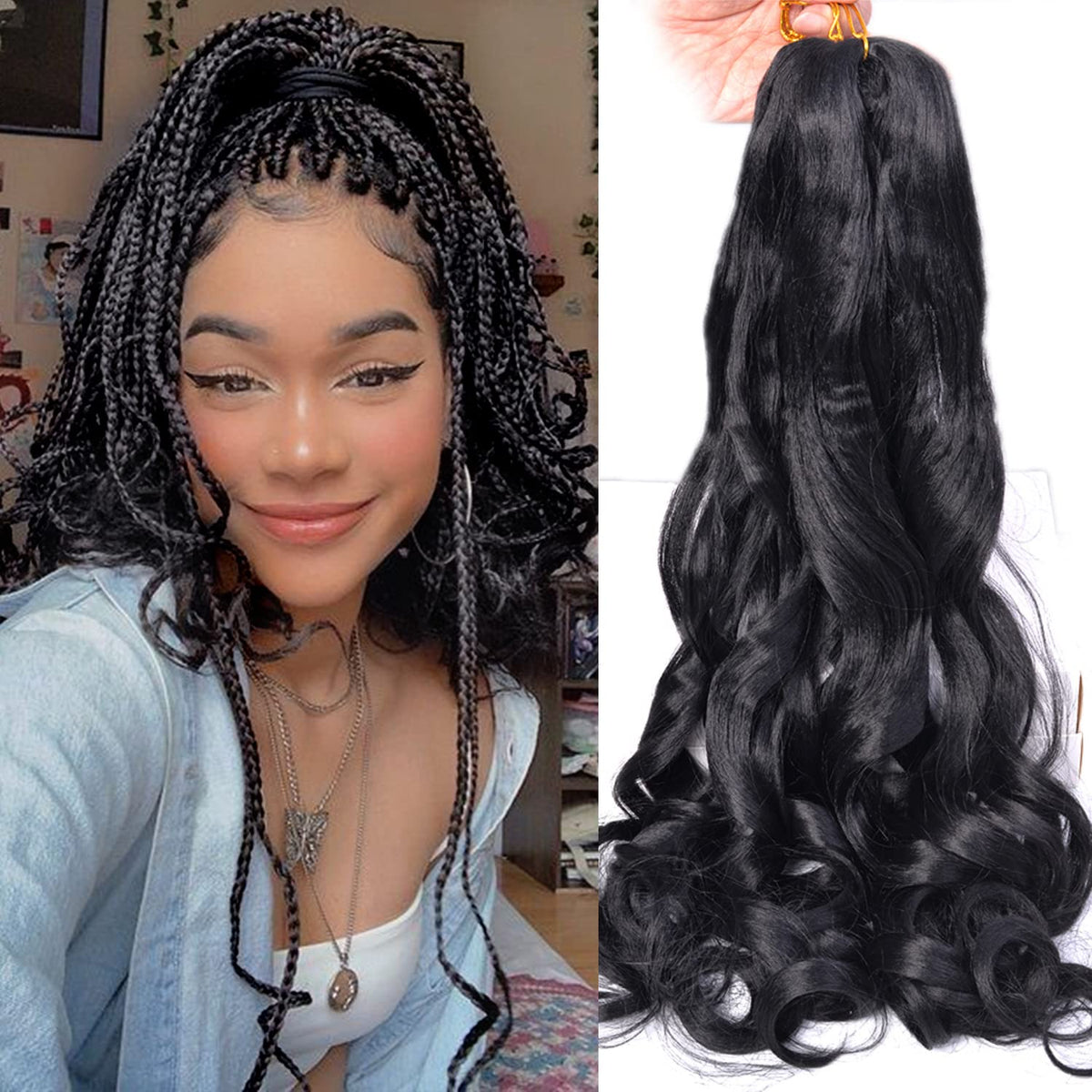 Luoyudu French Curly Braiding Hair 24 Inch front view