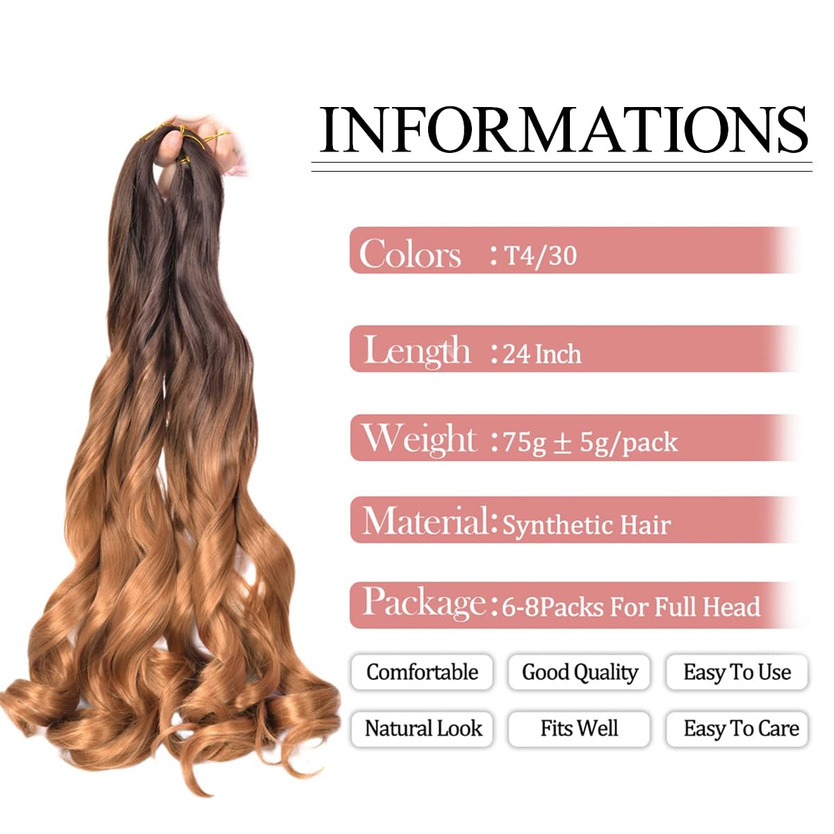 Luoyudu French Curly Braiding Hair 8 pack with packaging